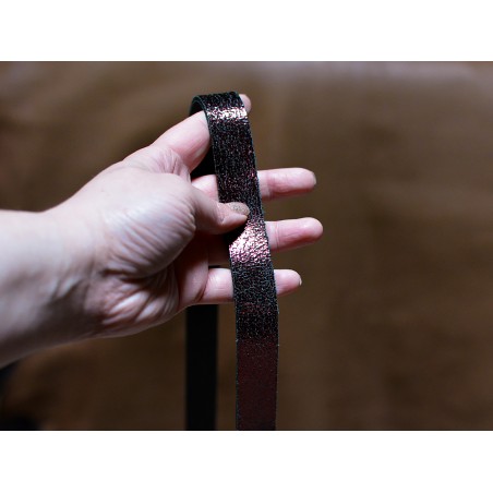 Bande lanière de cuir double croupon couleur bordeaux métallisé - Cuirenstock