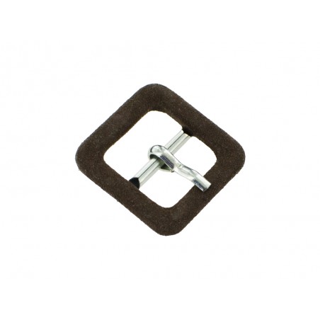 Boucle carrée gainée en velours marron 18 mm - Cuir en stock