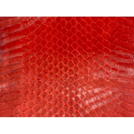 Peau de cuir exotique - cuir de serpent - écailles naturelles - rouge sang - cuir en stock