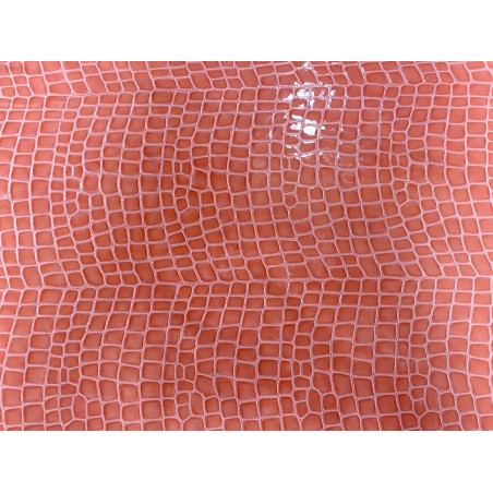 Morceau de cuir prédécoupé - rectangulaire - veau vernis façon crocodile corail - Cuir en Stock