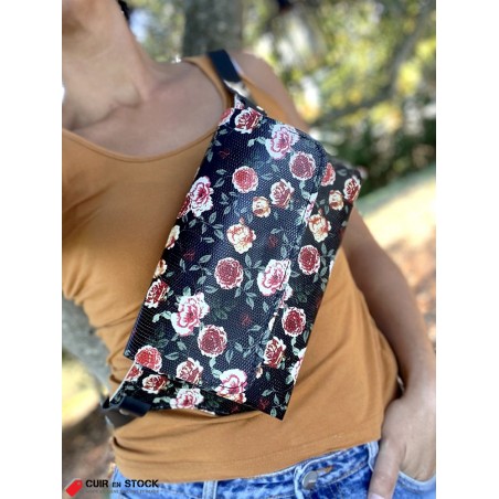 Morceau de veau imprimé fleuri - Noir - Maroquinerie - Cuir en Stock