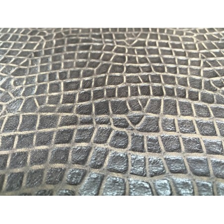 Demi peau de cuir de veau façon crocodile - Brun vieilli