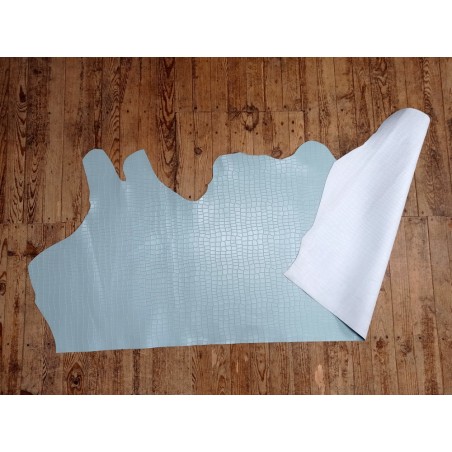 Demi peau de cuir de veau croco - Bleu ciel - Cuir en Stock