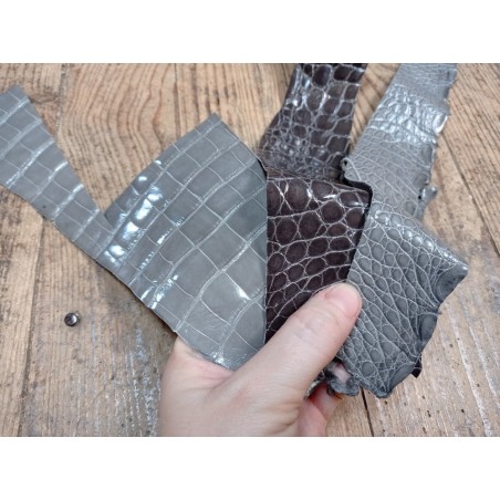 Lot de 3 morceaux de cuir de crocodile véritable gris - bijou - maroquinerie - accessoire - Cuirenstock