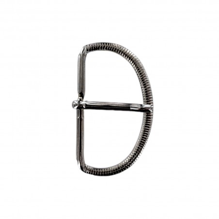 Grande boucle de ceinture demi- cercle strié - nickelé - 60 mm - ceintures - bouclerie - cuir en stock
