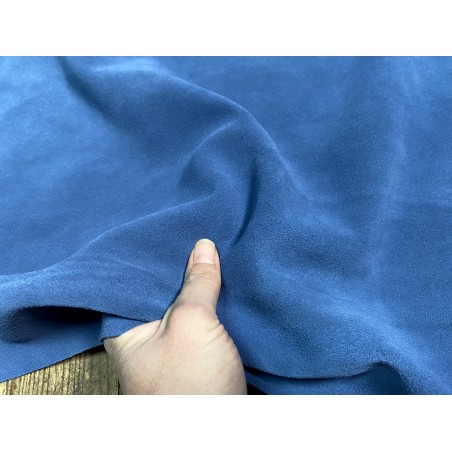Peau de veau velours bleu jeans - Maroquinerie - cuir en stock