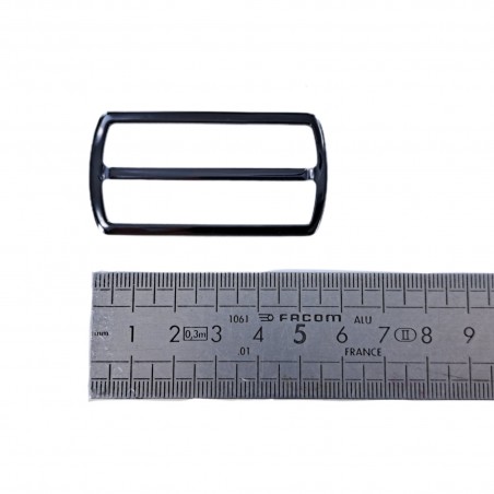Grand passant rectangulaire coulissant réglable - 50 mm - noir brillant - maroquinerie - cuir en stock