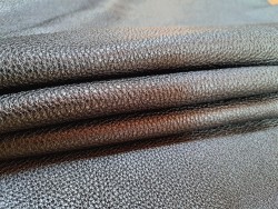Demi-peu de cuir de taurillon métallisé - gros grain - gris acier - Cuir en Stock