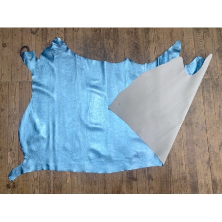 Demi peau de veau métallisé - BLEU CLAIR - Cuir en Stock