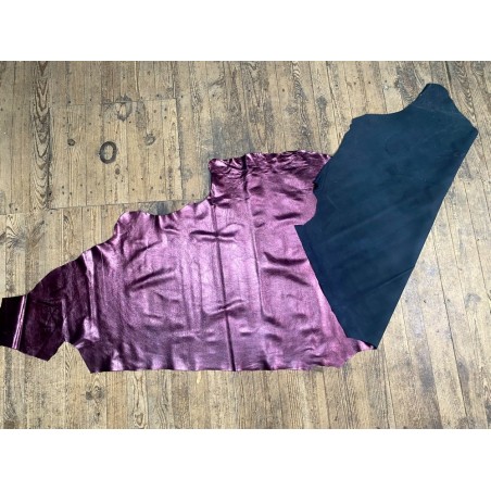 Demi peau de veau métallisé - BORDEAUX- Maroquinerie - Cuir en Stock