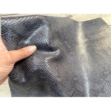 Morceau de cuir de vache grain serpent - ANTHRACITE - Cuirenstock