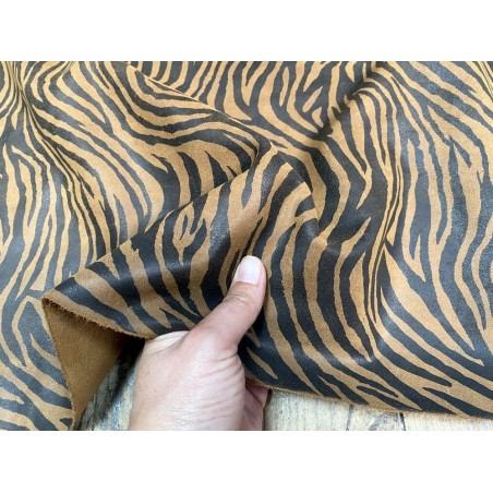 Demi-peau de veau velours zèbre - Camel - Cuir en Stock