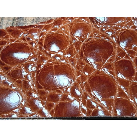 Morceau de cuir crocodile véritable - brun caramel - cuir en stock