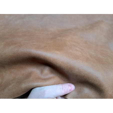 Bande de cuir de vache nubuck ciré -Brun clair- Cuir en Stock