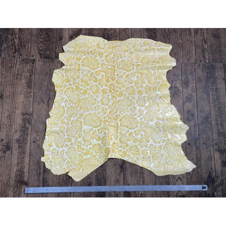 Peau de cuir de mouton motif fleuri - Jaune - Cuir en Stock