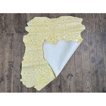 Peau de cuir de mouton motif fleuri - Jaune - Cuir en Stock