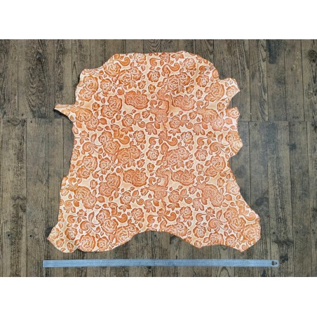 Peau de cuir de mouton motif fleuri - Orange - Cuir en Stock