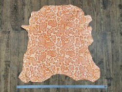 Peau de cuir de mouton motif fleuri - Orange - Cuir en Stock