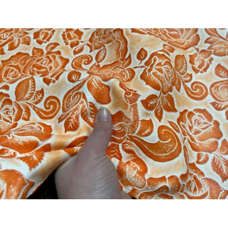 Peau de cuir de mouton motif fleuri - Orange - Cuir en Stock
