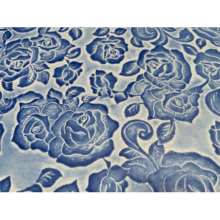 Peau de cuir de mouton motif fleuri - Bleu - Cuir en Stock