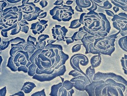 Peau de cuir de mouton motif fleuri - Bleu - Cuir en Stock