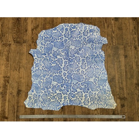 Peau de cuir de mouton motif fleuri - Bleu - Cuir en Stock