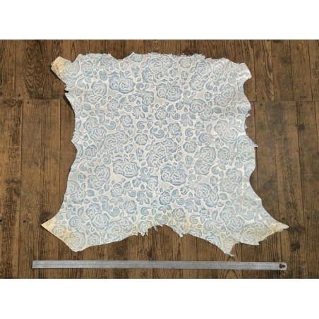 Peau de cuir de mouton motif fleuri - Bleu jeans - Cuir en Stock