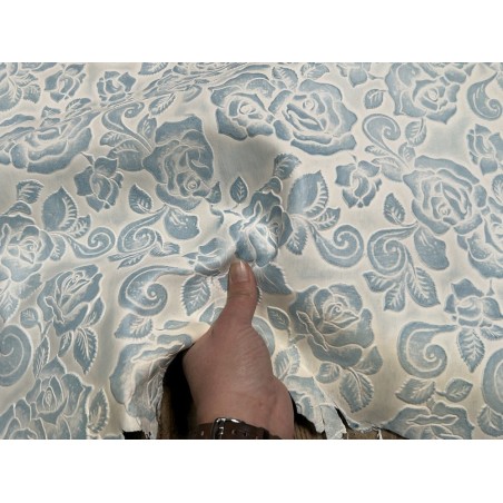 Peau de cuir de mouton motif fleuri - Bleu jeans - Cuir en Stock