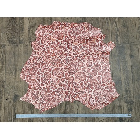 Peau de cuir de mouton motif fleuri - Bordeaux - Cuir en Stock