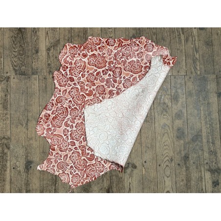 Peau de cuir de mouton motif fleuri - Bordeaux - Cuir en Stock