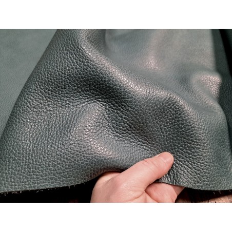 Demi-peau de cuir de vache grainé - bleu paon - maroquinerie - Cuir en stock