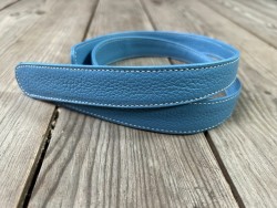 Paire de poignées de sac en cuir bleu jeans - prêtes à poser - maroquinerie - Cuir en stock