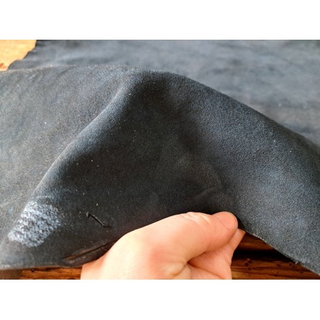 Peau de chèvre velours - Bleu nuit - Cuir en Stock