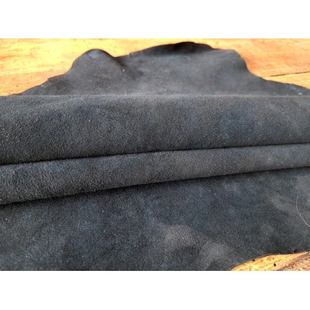Peau de chèvre velours - Bleu nuit - Cuir en Stock