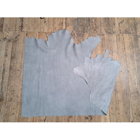 Morceau de cuir de vache grainée - Gris béton - B - Cuir en Stock