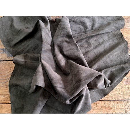 Peau de veau velours - marron vert - Cuir en Stock