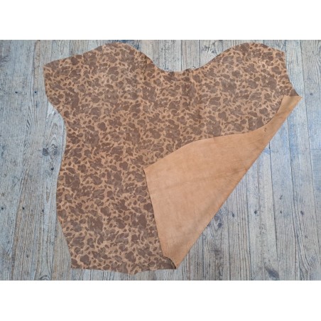 Demi peau de veau velours - camouflage - brun clair - cuir en stock