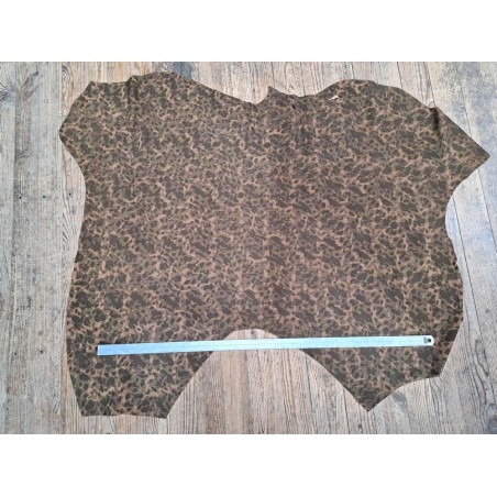 Demi peau de veau velours - camouflage - kaki - Cuir en stock