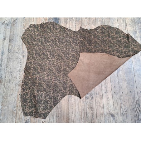 Demi peau de veau velours - camouflage - kaki - cuir en stock