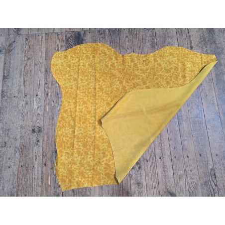 Demi peau de veau velours - camouflage - jaune - cuir en stock