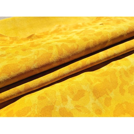 Demi peau de veau velours - camouflage - jaune - Cuir en Stock