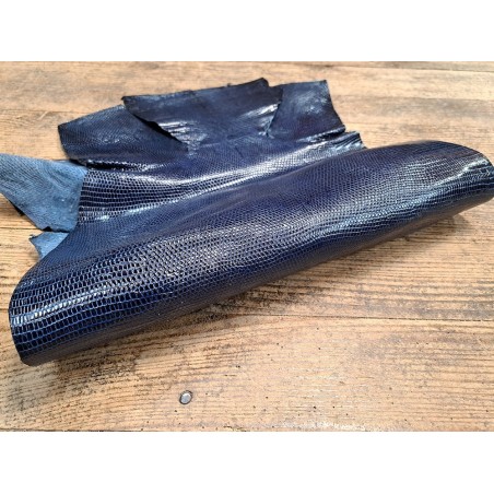 peau cuir lézard - bleu marine - accessoire bijoux - cuir en stock