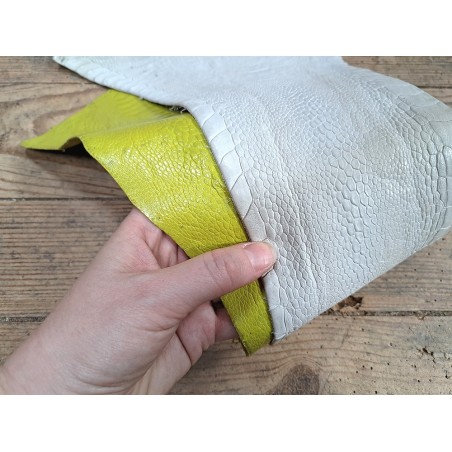 Peau de cuir de patte d'autruche - vert anis/blanc - bijou - bracelet de montre - maroquinerie - Cuirenstock