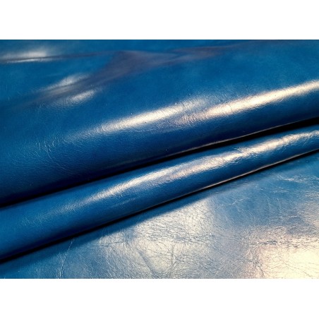 Demi-peau de cuir de vachette pullup - bleu cyan - maroquinerie - Cuir en stock
