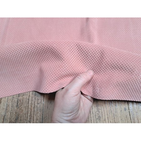Peau de veau velours effet perforé - rose pastel- cuirenstock