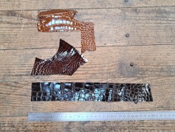 Lot de 3 morceaux de cuir de crocodile véritable - Brun