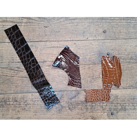 Lot de 3 morceaux de cuir de crocodile véritable - Brun