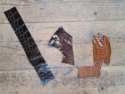 Lot de 3 morceaux de cuir de crocodile véritable - Brun
