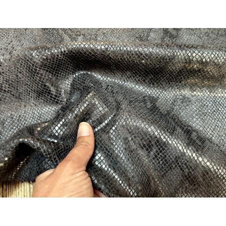 Peau de veau velours serpent - gris anthracite - maroquinerie - Cuir en stock