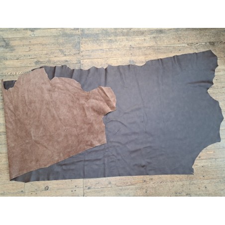Bande de cuir de vache grainée nuancé - marron - maroquinerie - ameublement - Cuir en Stock